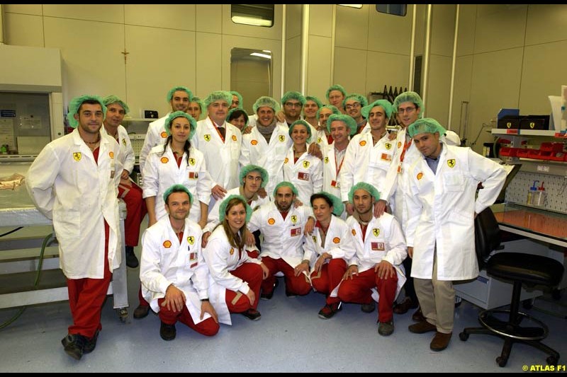 Michael Schumacher visits the Ferrari factory at Maranello, Italy. November 21st 2003.