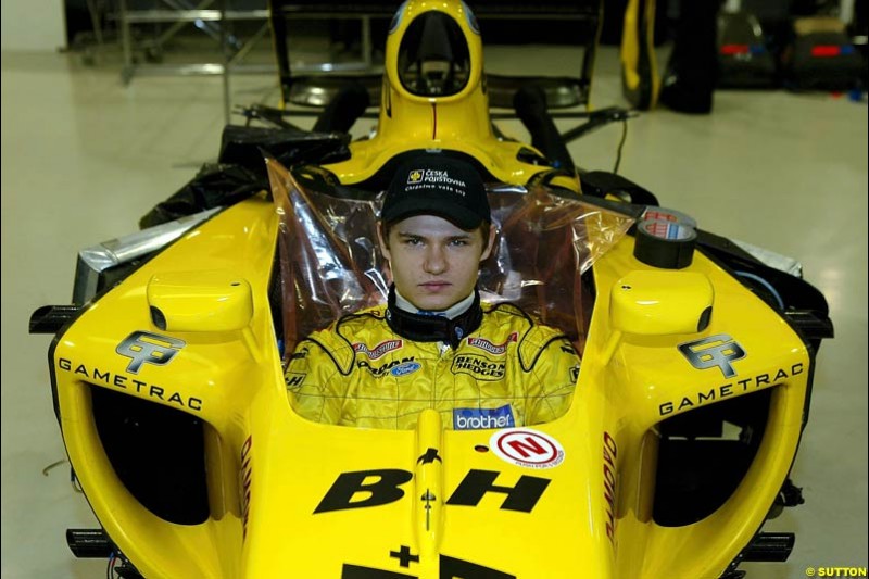 Jaroslav Janis Formula One seat fitting, Jordan Factory HQ, Silverstone, England. 20 November 2003. 