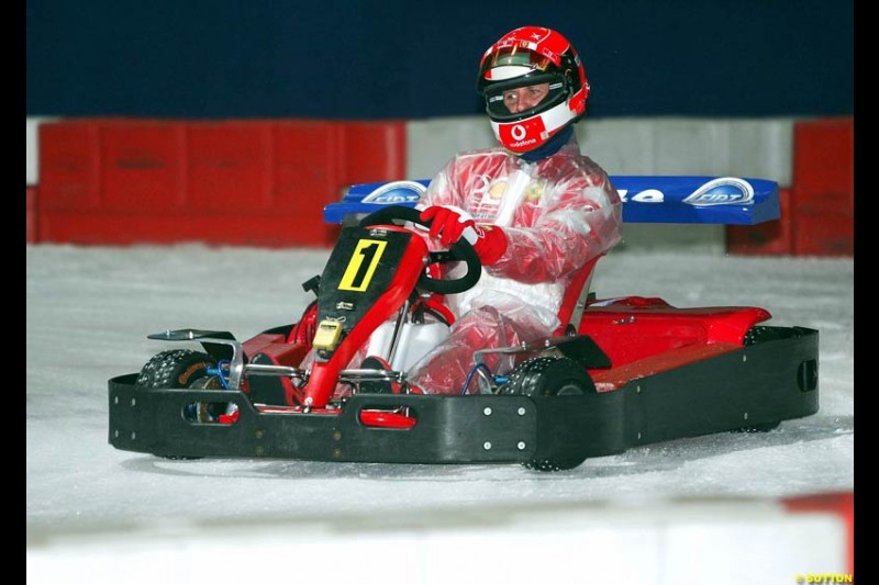 Michael Schumacher goes ice-karting. Frankfurt Ice Sportshall, Frankfurt, Germany, 7 November 2003.