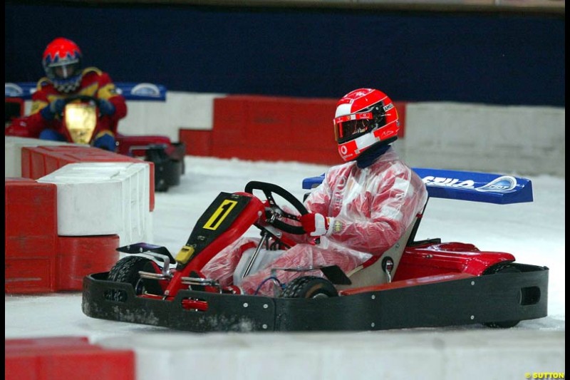 Michael Schumacher goes ice-karting. Frankfurt Ice Sportshall, Frankfurt, Germany, 7 November 2003.