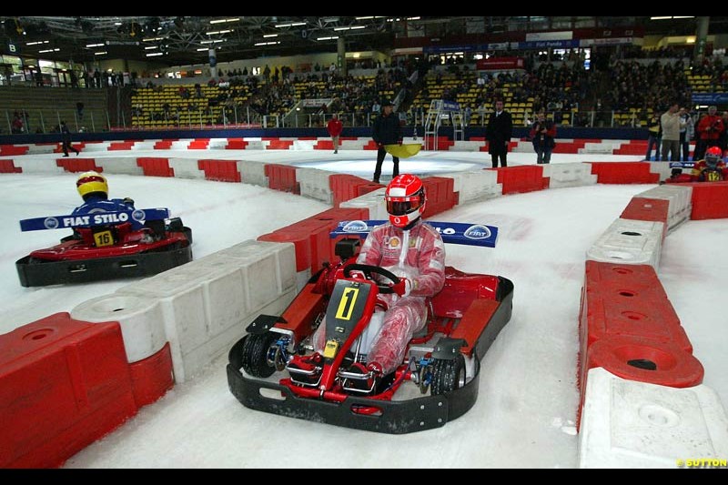 Michael Schumacher goes ice-karting. Frankfurt Ice Sportshall, Frankfurt, Germany, 7 November 2003.