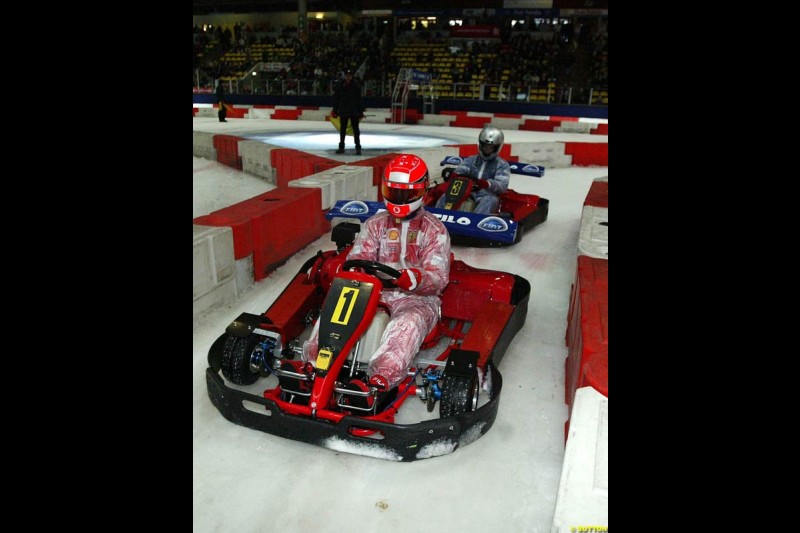 Michael Schumacher goes ice-karting. Frankfurt Ice Sportshall, Frankfurt, Germany, 7 November 2003.