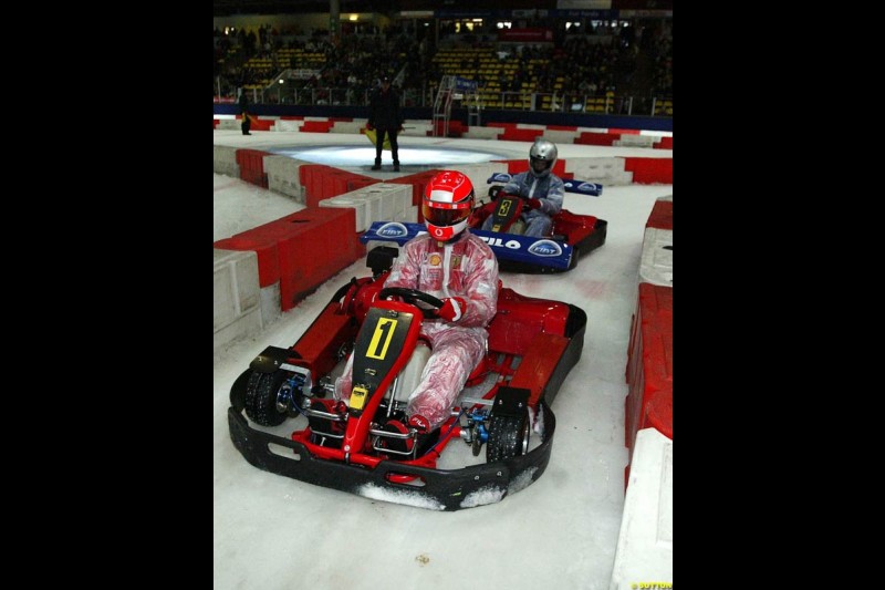 Michael Schumacher goes ice-karting. Frankfurt Ice Sportshall, Frankfurt, Germany, 7 November 2003.
