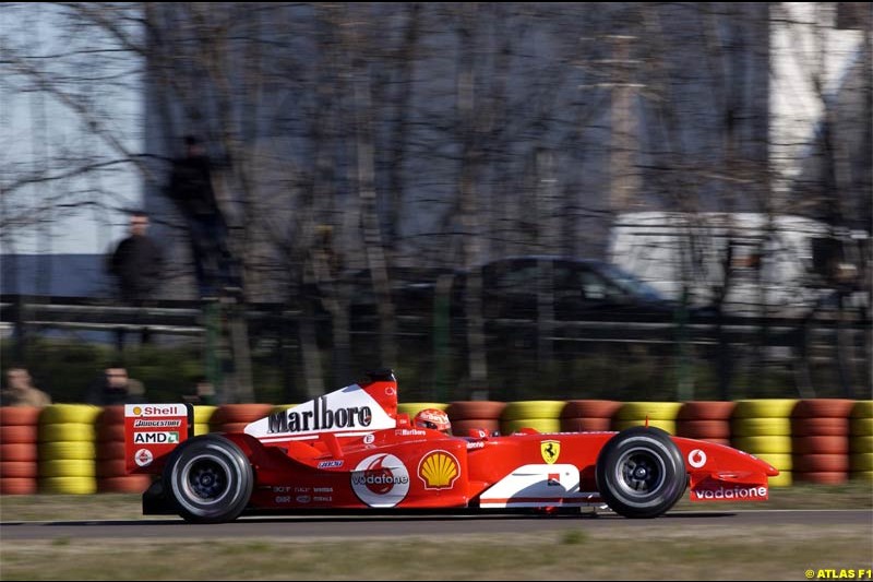  Michael Schumacher takes the F2004 for its first running. Fiorano, Italy. January 30th 2004.