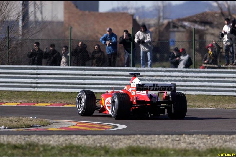 Michael Schumacher takes the F2004 for its first running. Fiorano, Italy. January 30th 2004.