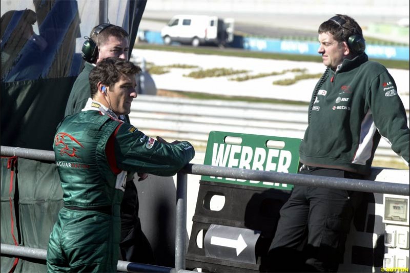 Mark Webber, Jaguar. F1 Testing at Valencia, Spain. January 28th 2004.