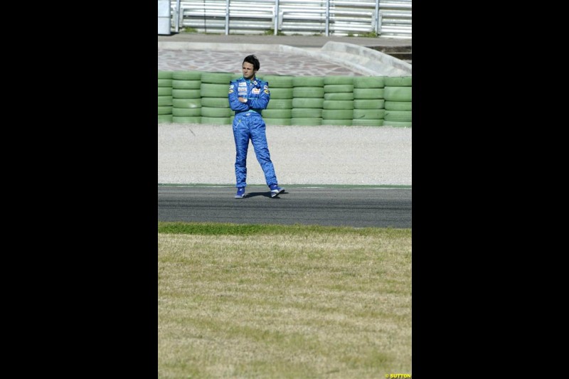 F1 Testing at Valencia, Spain. January 27th 2004. Felipe Massa on track after his Sauber broke down.