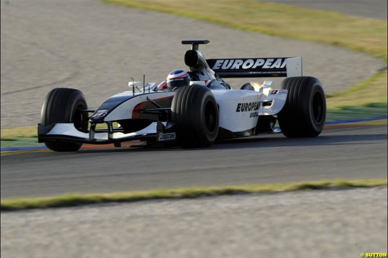 F1 Testing at Valencia, Spain. January 27th 2004. Gianmaria Bruni, Minardi. 