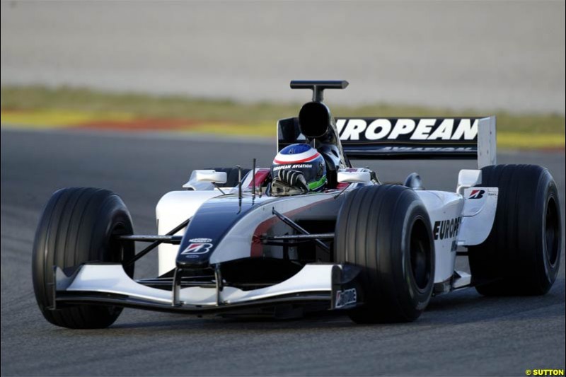 F1 Testing at Valencia, Spain. January 27th 2004. Gianmaria Bruni, Minardi. 