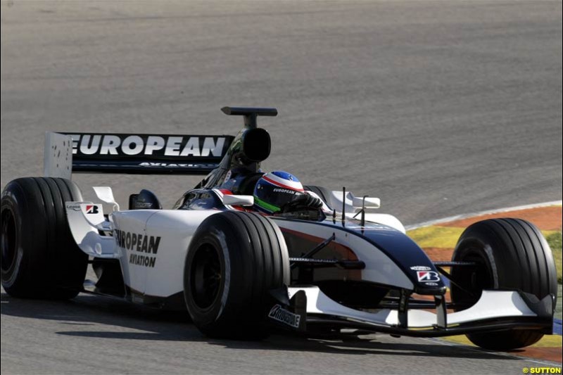 F1 Testing at Valencia, Spain. January 27th 2004. Gianmaria Bruni, Minardi.