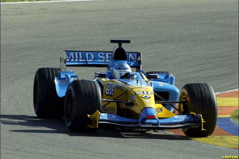 F1 Testing at Valencia, Spain. January 27th 2004. Jarno Trulli, Renault.