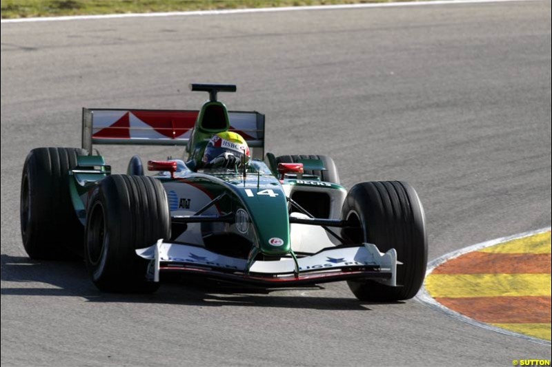 F1 Testing at Valencia, Spain. January 27th 2004. Mark Webber, Jaguar.