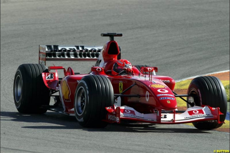 F1 Testing at Valencia, Spain. January 27th 2004. Michael Schumacher, Ferrari.