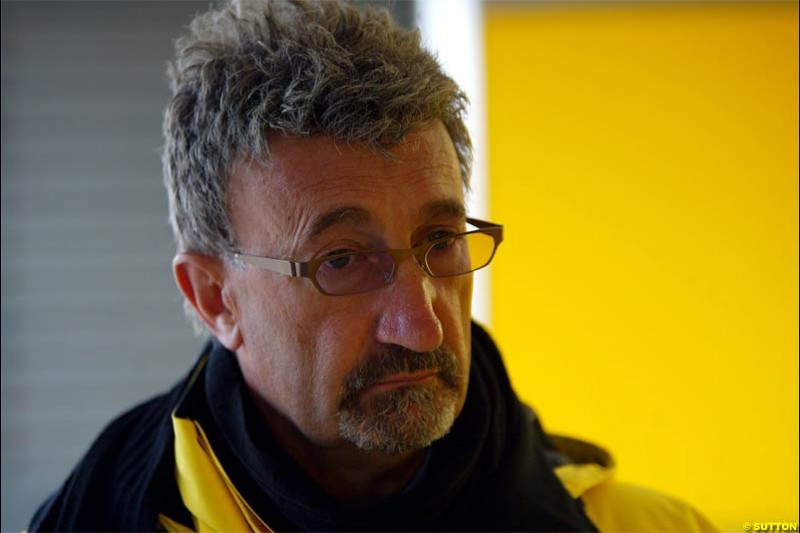 Eddie Jordan. The Jordan EJ14 breaks cover in Silverstone, England. February 4th 2004.