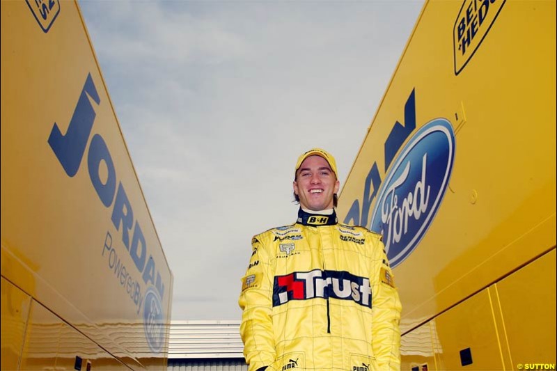 The Jordan EJ14 breaks cover in Silverstone, England. February 4th 2004.