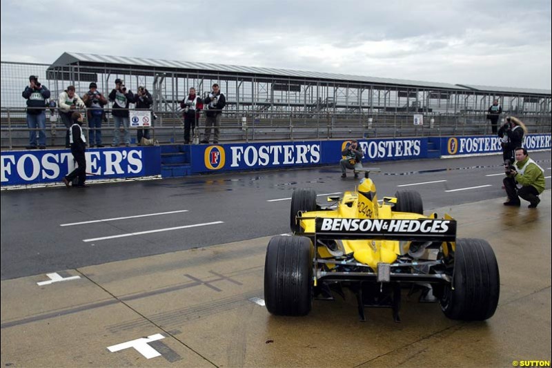 The Jordan EJ14 breaks cover in Silverstone, England. February 4th 2004.