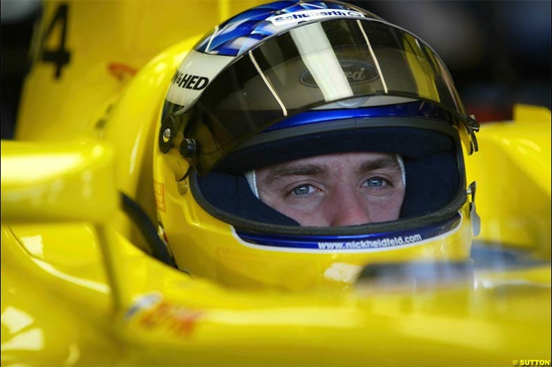 Nick Heidfeld. The Jordan EJ14 breaks cover in Silverstone, England. February 4th 2004.