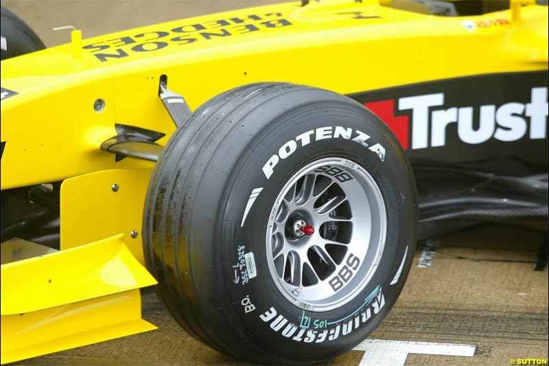 The Jordan EJ14 breaks cover in Silverstone, England. February 4th 2004.