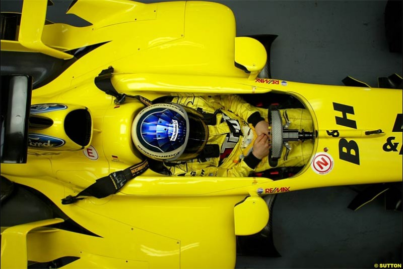 The Jordan EJ14 breaks cover in Silverstone, England. February 4th 2004.