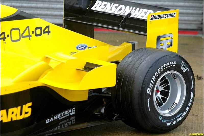 The Jordan EJ14 breaks cover in Silverstone, England. February 4th 2004.