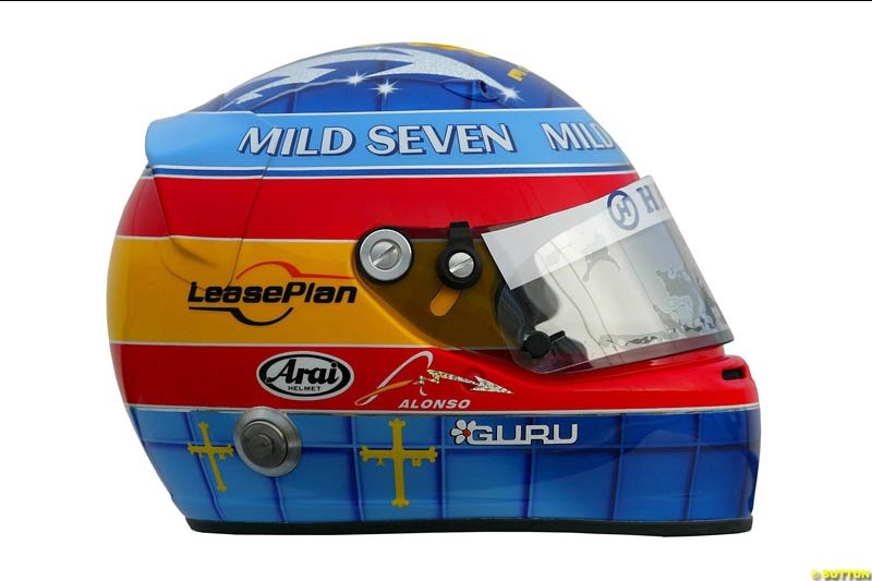 Fernando Alonso 's helmet. 2004 Formula One season.