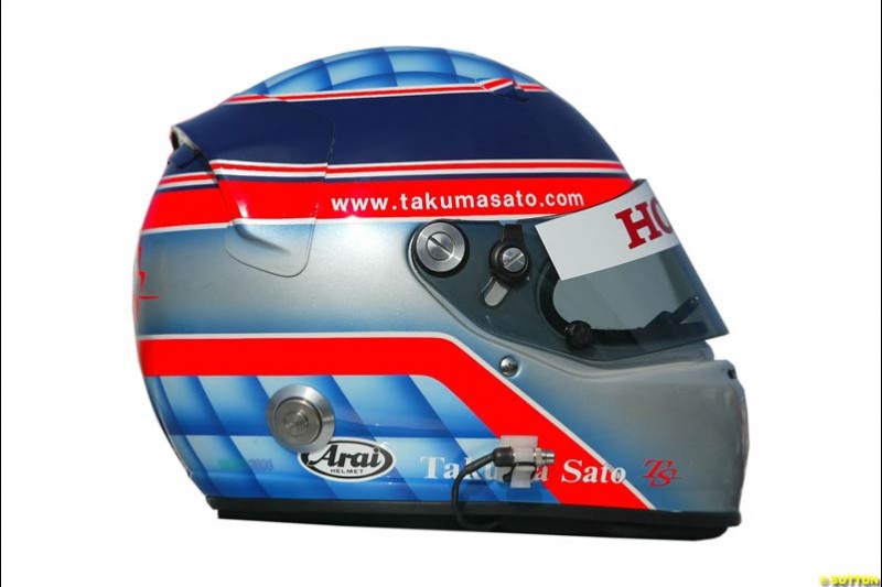 Takuma Sato 's helmet. 2004 Formula One season.