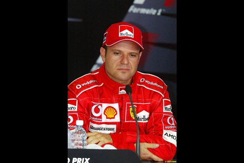 Rubens Barrichello in the post-qualifying press conference. Saturday qualifying for the Malaysian Grand Prix. Sepang, Kuala Lumpur, Malaysia. March 20th 2004.