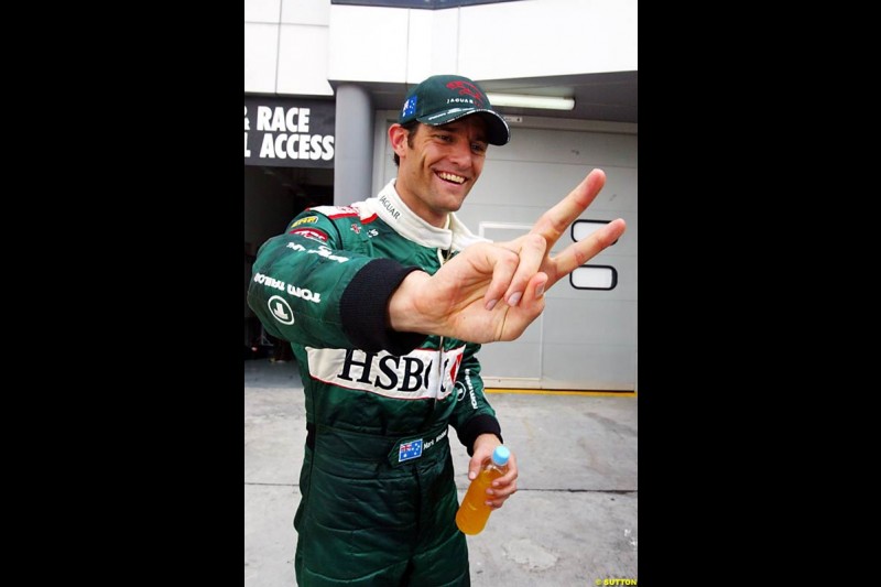 Mark Webber, Jaguar. Saturday qualifying for the Malaysian Grand Prix. Sepang, Kuala Lumpur, Malaysia. March 20th 2004.