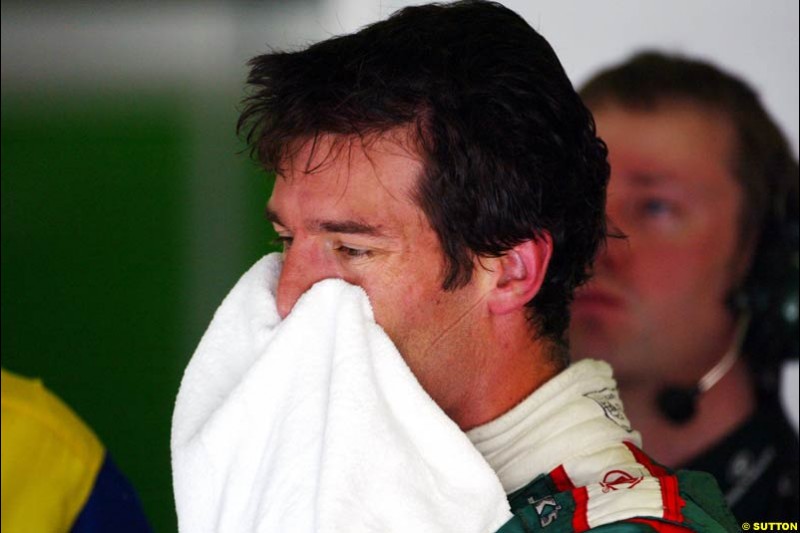 Mark Webber, Jaguar. Saturday qualifying for the Malaysian Grand Prix. Sepang, Kuala Lumpur, Malaysia. March 20th 2004.