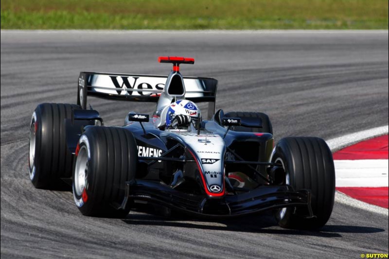 David Coulthard, McLaren. Saturday practice for the Malaysian Grand Prix. Sepang, Kuala Lumpur, Malaysia. March 20th 2004.