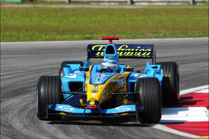 Jarno Trulli, Renault. Saturday practice for the Malaysian Grand Prix. Sepang, Kuala Lumpur, Malaysia. March 20th 2004.