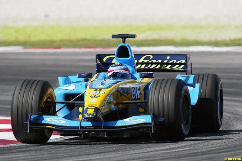 Fernando Alonso, Renault. Saturday practice for the Malaysian Grand Prix. Sepang, Kuala Lumpur, Malaysia. March 20th 2004.