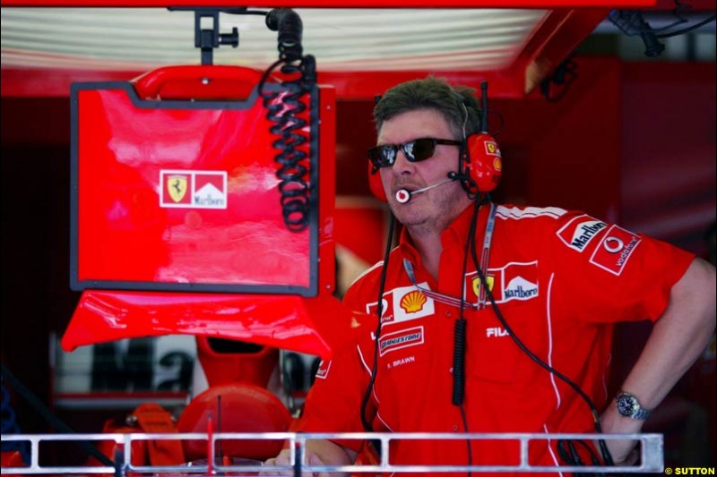 Ross Brawn, Ferrari. Saturday practice for the Malaysian Grand Prix. Sepang, Kuala Lumpur, Malaysia. March 20th 2004.