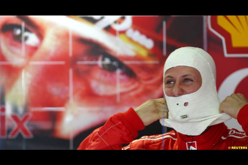 Michael Schumacher, Ferrari. Saturday practice for the Malaysian Grand Prix. Sepang, Kuala Lumpur, Malaysia. March 20th 2004.