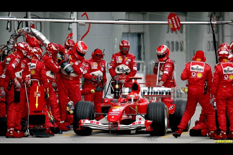 Ferrari pitstop. The Malaysian Grand Prix. Sepang, Kuala Lumpur, Malaysia. March 21st, 2004.