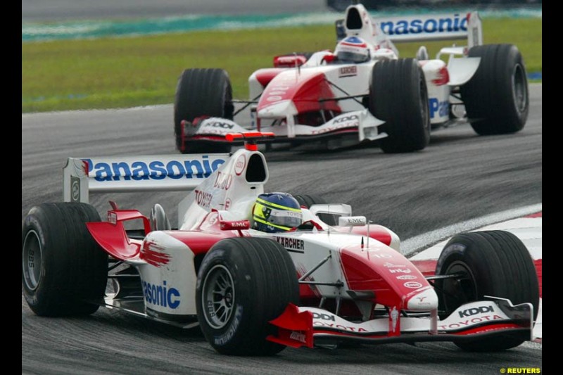 The Toyota drivers. The Malaysian Grand Prix. Sepang, Kuala Lumpur, Malaysia. March 21st, 2004.