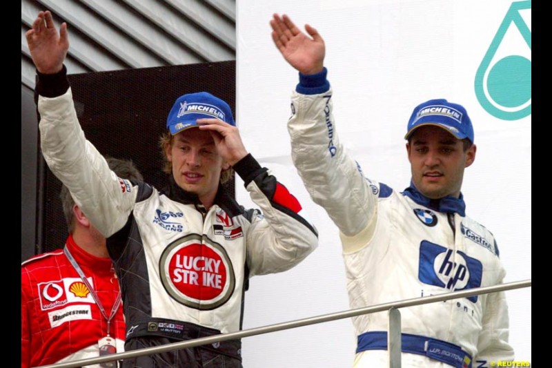 Jenson Button, BAR, and Juan Pablo Montoya, Williams. The Malaysian Grand Prix. Sepang, Kuala Lumpur, Malaysia. March 21st 2004.