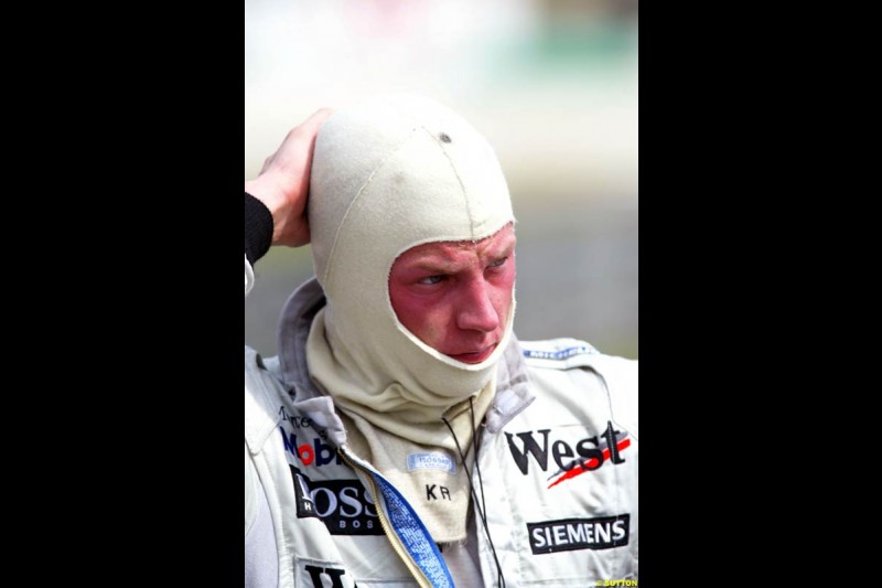 Kimi Raikkonen, McLaren, after retiring from the race. The Malaysian Grand Prix. Sepang, Kuala Lumpur, Malaysia. March 21st 2004.