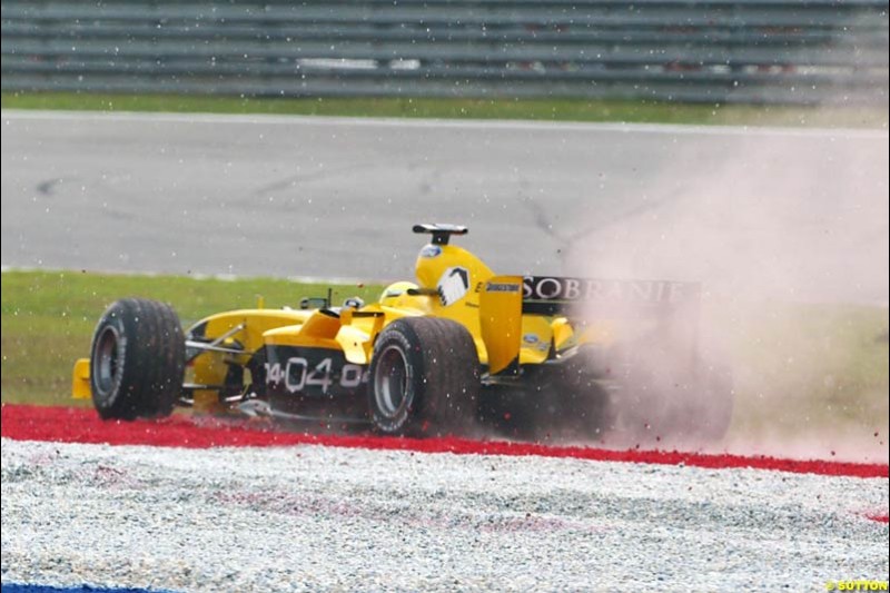 Giorgio Pantano, Jordan, runs wide. The Malaysian Grand Prix. Sepang, Kuala Lumpur, Malaysia. March 21st 2004.