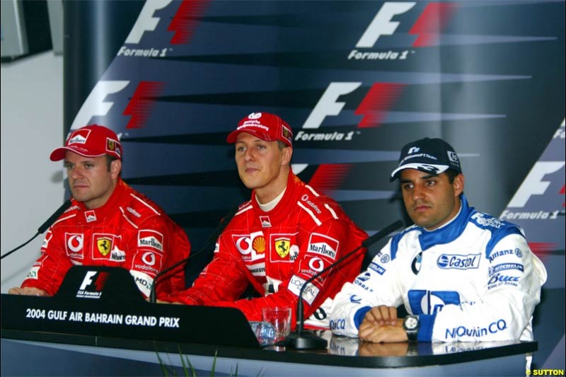 The 'Fast Three' press conference. Saturday qualifying for the Bahrain Grand Prix. Bahrain International Circuit, April 3rd 2004.