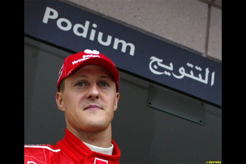 Michael Schumacher, Ferrari. Saturday qualifying for the Bahrain Grand Prix. Bahrain International Circuit, April 3rd 2004.