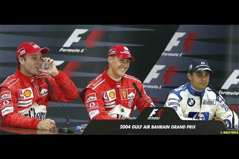 The 'Fast Three' press conference. Saturday qualifying for the Bahrain Grand Prix. Bahrain International Circuit, April 3rd 2004.