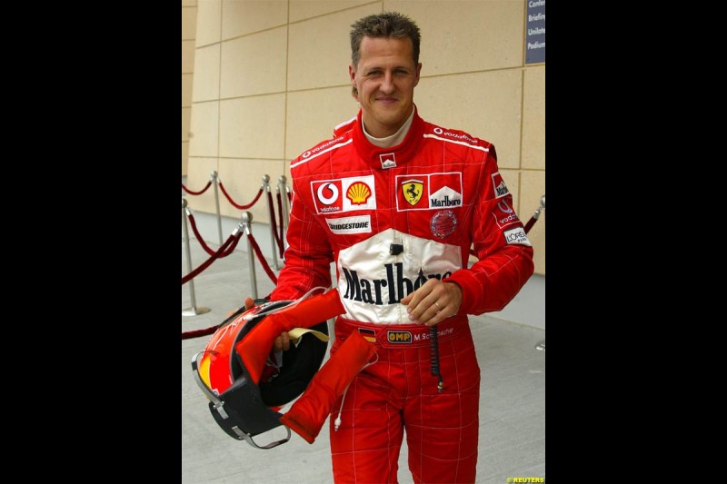 Michael Schumacher, Ferrari. Saturday qualifying for the Bahrain Grand Prix. Bahrain International Circuit, April 3rd 2004.