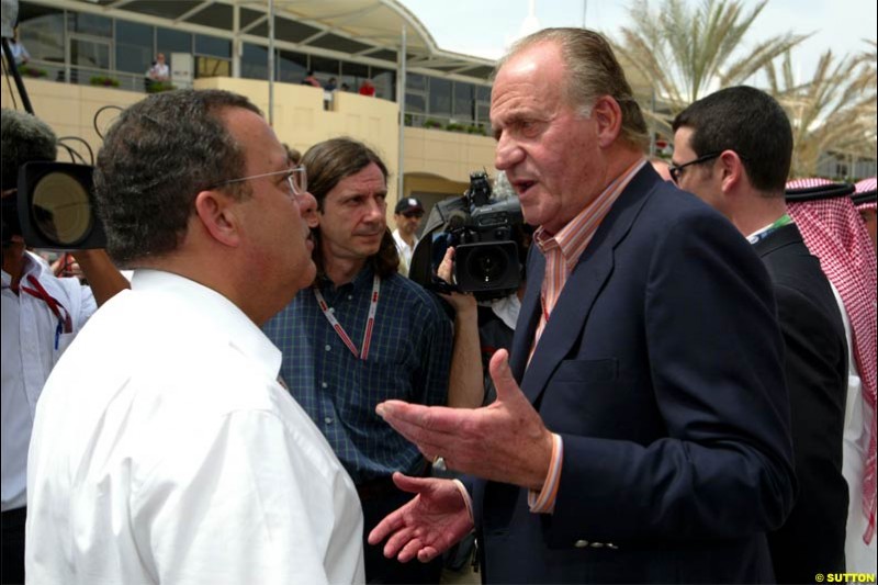 Spain's king Juan Carlos. Saturday qualifying for the Bahrain Grand Prix. Bahrain International Circuit, April 3rd 2004.