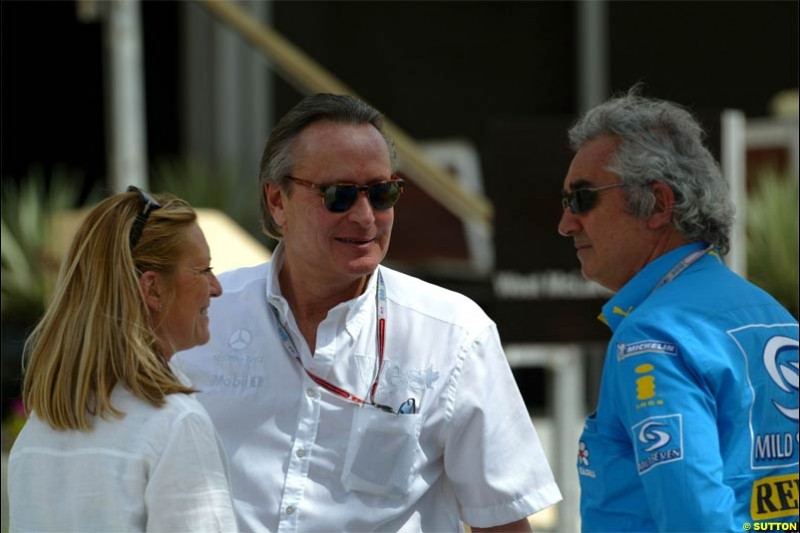 Mansoeur Ojjeh and Flavio Briatore. Saturday qualifying for the Bahrain Grand Prix. Bahrain International Circuit, April 3rd 2004.