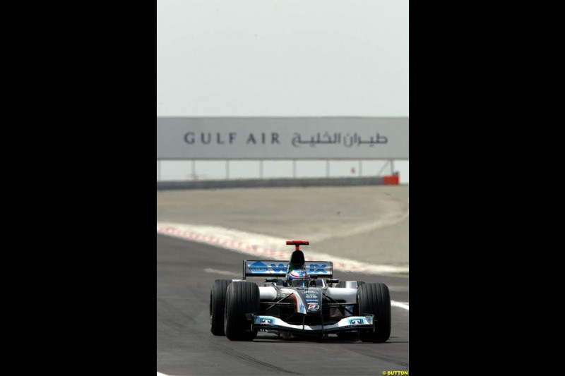 Gianmaria Bruni, Minardi. Saturday practice for the Bahrain Grand Prix. Bahrain International Circuit, April 3rd 2004.