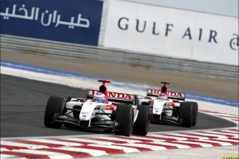 The BAR duo of Jenson Button and Takuma Sato. The Bahrain Grand Prix. Bahrain International Circuit, April 4th 2004.