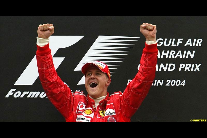 Race winner Michael Schumacher. The Bahrain Grand Prix. Bahrain International Circuit, April 4th 2004.
