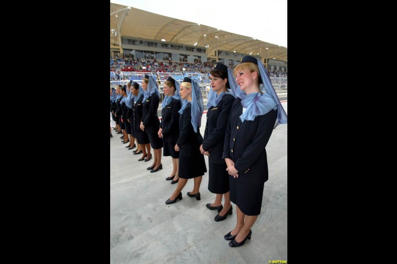Gulf Air Stewardesses. The Bahrain Grand Prix. Bahrain International Circuit, April 4th 2004.
