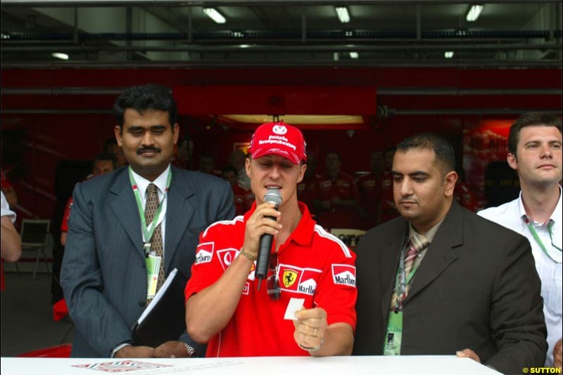 Michael Schumacher, Ferrari. Race Day for the Bahrain Grand Prix. Bahrain International Circuit, April 4th 2004.